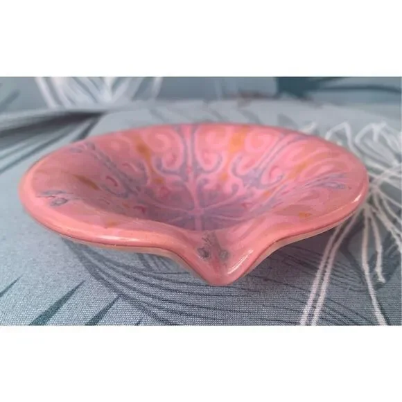 HIGGINS VINTAGE MCM PINK small FUSED ART GLASS BOWL ASHTRAY 4.5